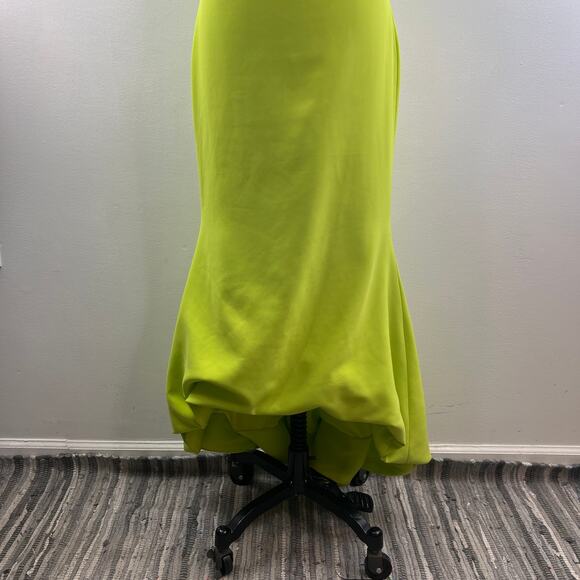 CHRISTIAN SIRIANO Neon Lime Green Peplum Hem Long Maxi Dress Sleeveless Size 8 - Picture 4 of 9